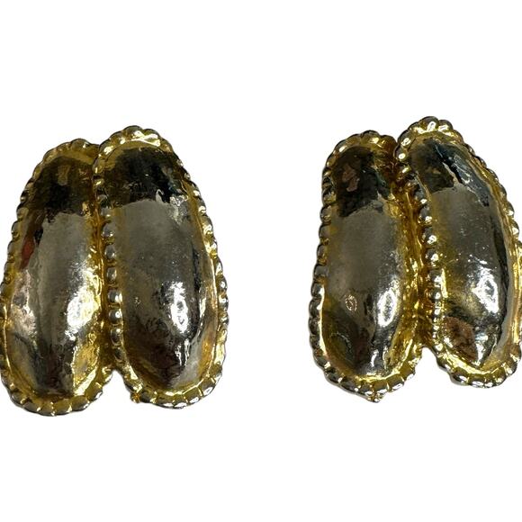 Two Tone Vintage 80s Gold Silver Ton Irregular Shape Earrings Costume Jewelry - Picture 3 of 5